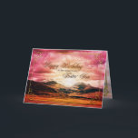 Cartão Foster Son aniversário, Sunset sobre as montanhas<br><div class="desc">Um belo pôr do sol sobre as montanhas. Personalize este cartão da forma que você escolher.</div>