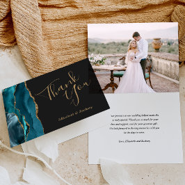 Cartão Foto Ágata Azul Turquesa Dourado Escuro Agradecime