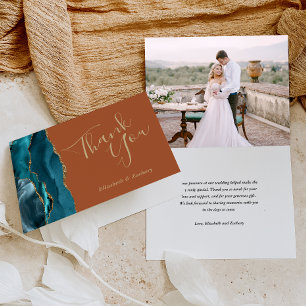 Cartão Foto Ágata Azul Turquesa Dourado Ferrugem Casament