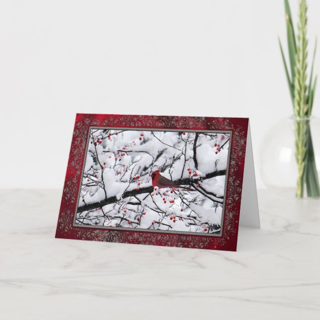 Cartão Foto da Árvore de Neve Vermelha no Aniversário (Frente)