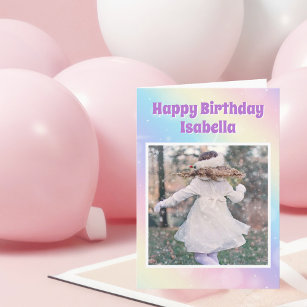 Cartão Foto da bonito Pastel Rainbow Custom Birthday Girl