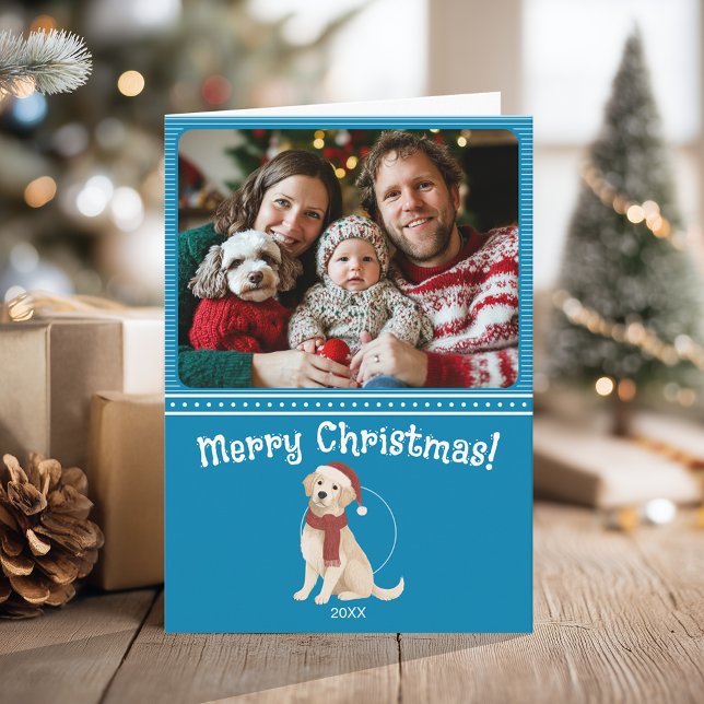 Cartão Foto da família Blue Dog Illustration Feliz Natal (Blue Dog Illustration Family Photo Merry Christmas Card)