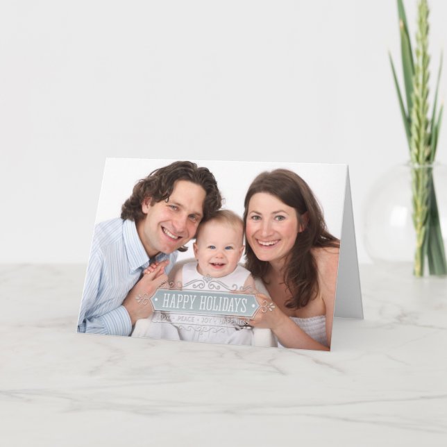 Cartão Foto da família de feriados felizes com texto pers (Frente)