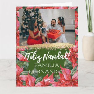 Cartão Foto da família de Natal Poinsettia Feliz Navidad