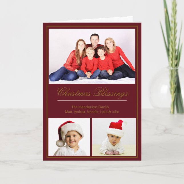 Cartão Foto da família personalizada de bençãos de Natal (Frente)