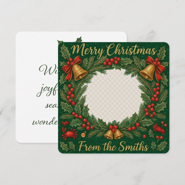 Cartão Foto da família Wreath, com alegria, no Natal (Frente/Verso)