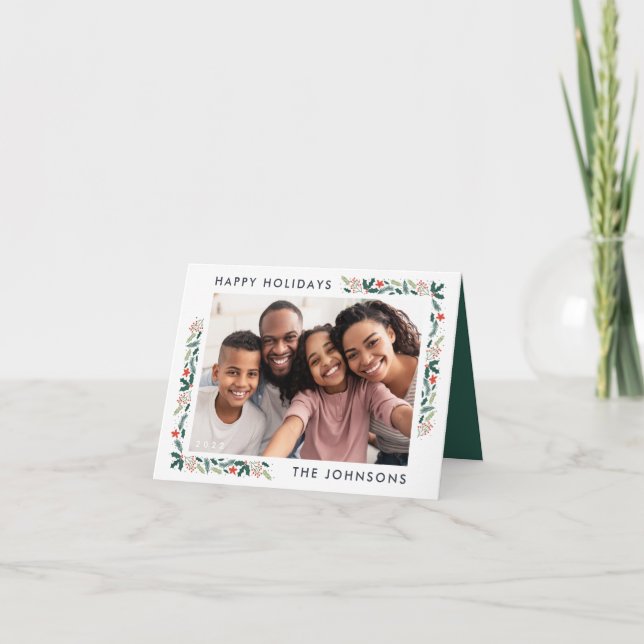 Cartão Foto da Folhagem Botânica Moderna de Feriados Feli (Frente)
