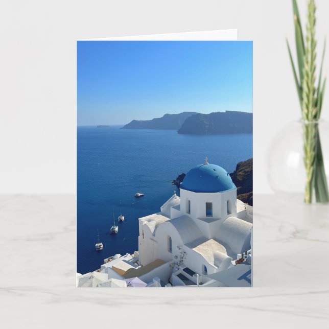 Cartão Foto da Igreja Grécia Azul Domingos Santorini (Frente)