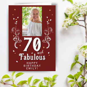 Cartão Foto de 70 anos e Folhagem Fabulosa Vermelha