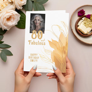 Cartão Foto de 80 anos e Folhagem Dourada Faboulosa