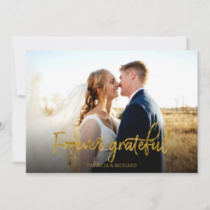 Cartão Foto de Agradecimento de Casamento em Folha Dourad