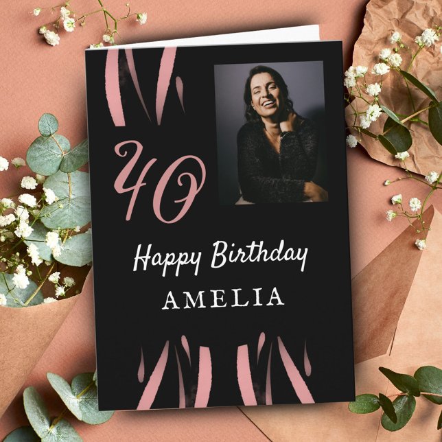 Cartão Foto de aniversário de 40 anos de Aquarela Preta E (Criador carregado)
