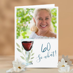 Cartão Foto de Aniversário de 60 anos com Vinho Tinto Ins