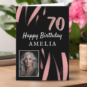 Cartão Foto de Aniversário de 70 anos em Aquarela Preta e