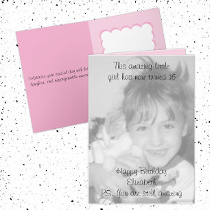 Cartão Foto de aniversário rosa de 16° nome incrível