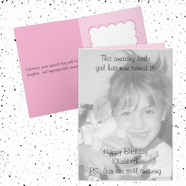 Cartão Foto de aniversário rosa de 16° nome incrível (Criador carregado)