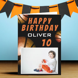 Cartão Foto de Bola de Basquete Metálica Feliz Aniversári