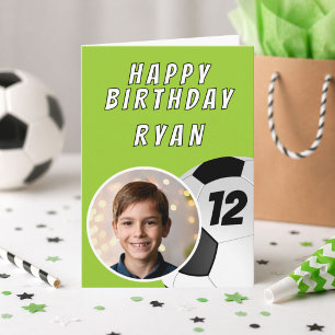Cartão Foto de Bola de Futebol Verde de Aniversário