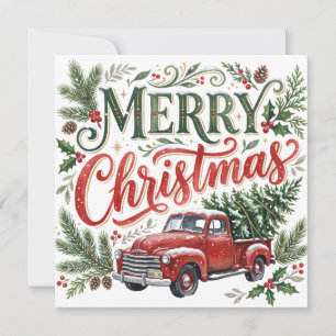Cartão Foto de Caminhão Vermelho de Natal com Letreiro à