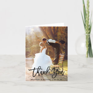 Cartão Foto de Casamento Moderno do Escovo - Obrigado Not