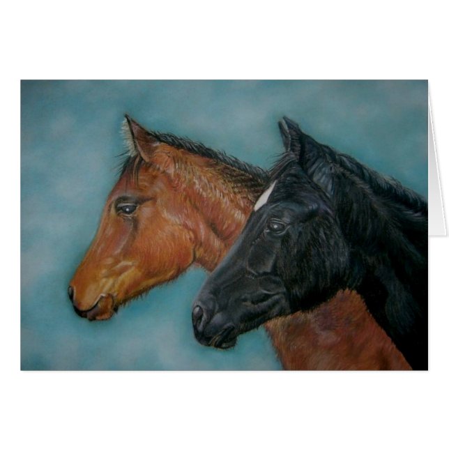 Cartão foto de cavalos de castanheiro preto giro (Frente Horizontal)