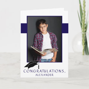 Cartão Foto de Congratulações de Formatura Azul Moderna
