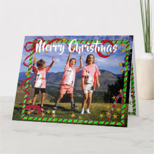 Cartão Foto de Família Feliz Natal Arcos Vermelhos e Verd