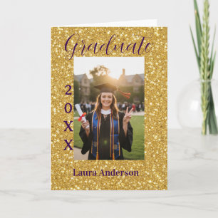 Cartão Foto de formatura com brilho dourado adicionar nom