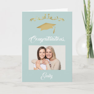 Cartão Foto de Graduado Congratulado com Ornamento Dourad