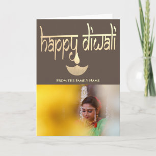 Cartão Foto de Happy Diwali Personalizada Dourada E Terra