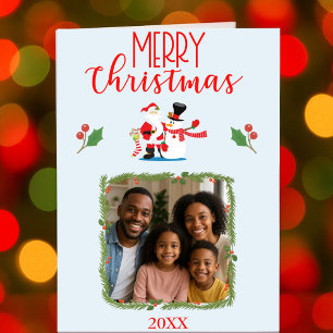Cartão Foto de Natal Alegre - Família Boneco de Neve Feri