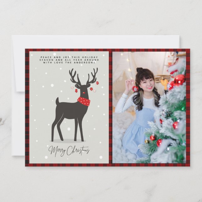 Cartão FOTO de Natal Arte Folclórica Moderna Rena (Frente)