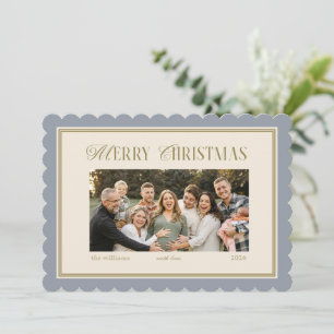 Cartão Foto de Natal Azul Elegante com Recorte