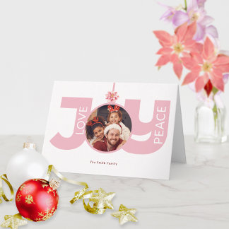 Cartão Foto de Natal com Poinsettia Rosa de Amor Paz e Al