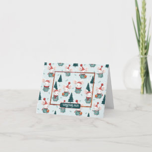 Cartão Foto de Natal de Camundongos Brancos de Santa Hat