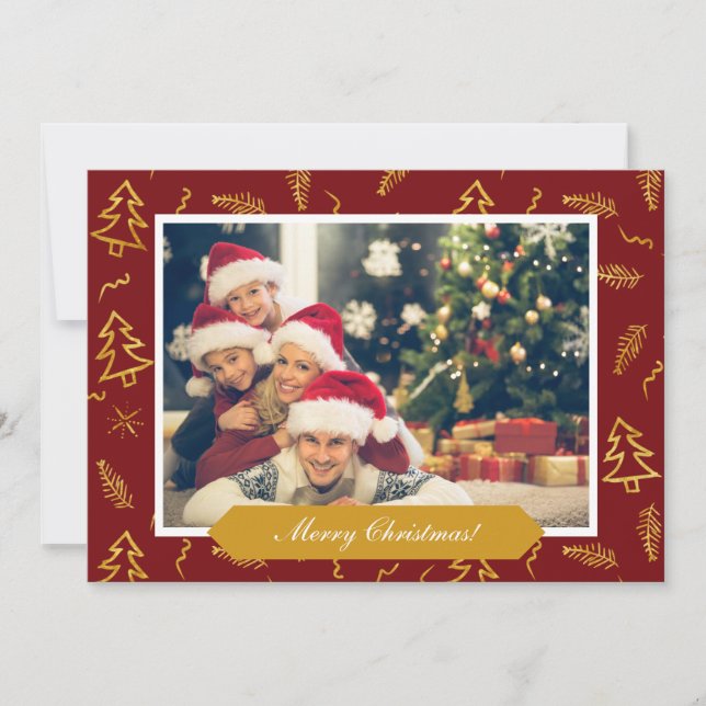 Cartão Foto de Natal de Folha de Ouro Padrão de Férias Ve (Frente)