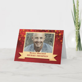 Cartão Foto de Natal Nome Personalizado Vermelho com Estr