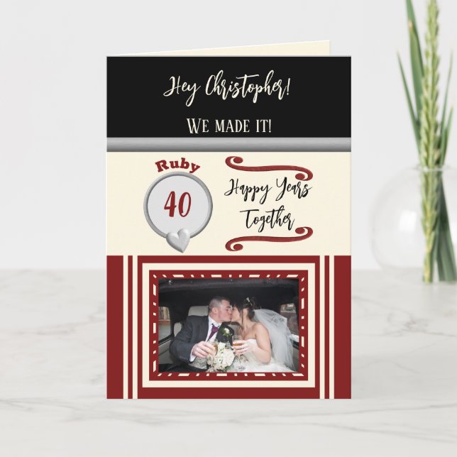 Cartão Foto de natas pretas do 40º aniversário do marido  (Frente)