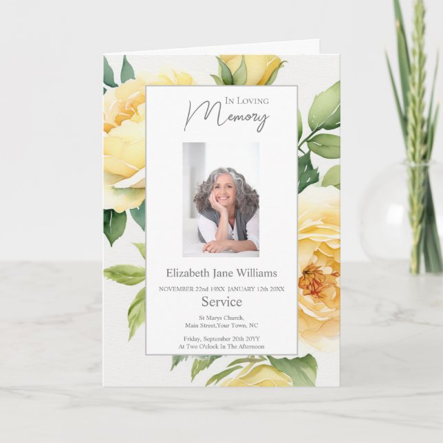 Cartão Foto de Ordem Funeral de Rosa Amarela (Frente)