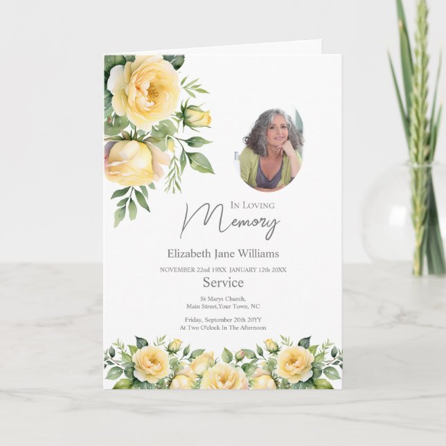 Cartão Foto de Ordem Funeral de Rosa Amarela (Frente)