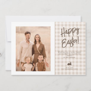 Cartão Foto de Páscoa da Família com Gingham e Coelho em 