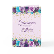 Foto de Quinceañera Floral de Cor Azul Roxo