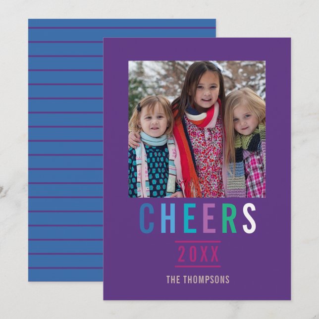 Cartão Foto de saudação da família Trendy Happy Holidays (Frente/Verso)