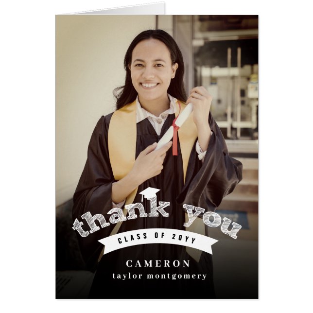 Cartão Foto do Boné de formatura de desenho branco modern (Frente)