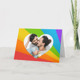 Cartão Foto do Casal Rainbow Gay no Coração Amor Romântic