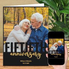 Cartão Foto do Casamento do ouro Moderno 50º Aniversário