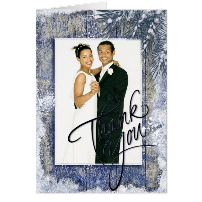 Cartão Foto do Casamento no inverno Rustic Obrigado (Frente)
