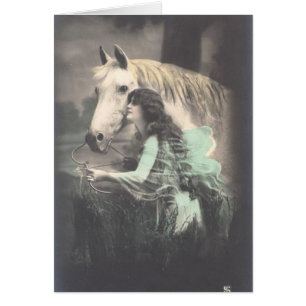Cartão Foto do cavalo do vintage de Colorized