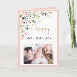 Cartão Foto do Dia de as mães Cor Floral de Pêssego de 