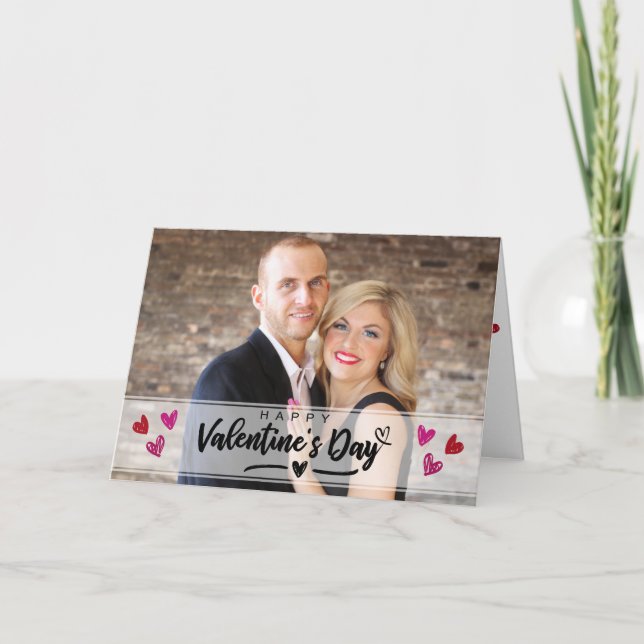 Cartão Foto do Dia de os namorados Red Pink Heart Escribl (Frente)